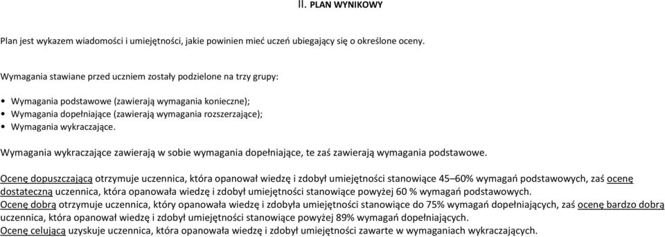 wykraczające. Wymagania wykraczające zawierają w sobie wymagania dopełniające, te zaś zawierają wymagania podstawowe.