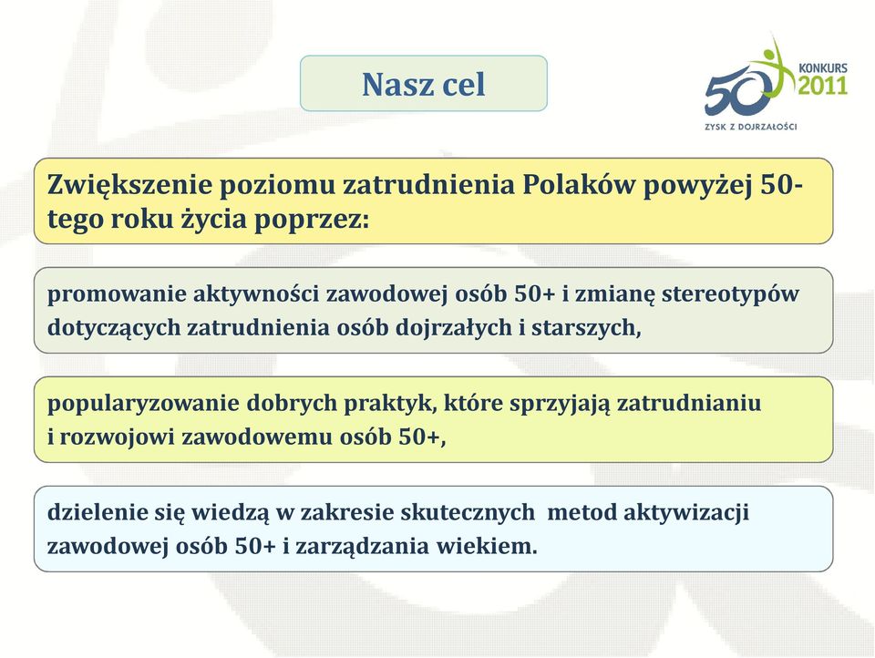 starszych, popularyzowanie dobrych praktyk, które sprzyjają zatrudnianiu i rozwojowi zawodowemu osób