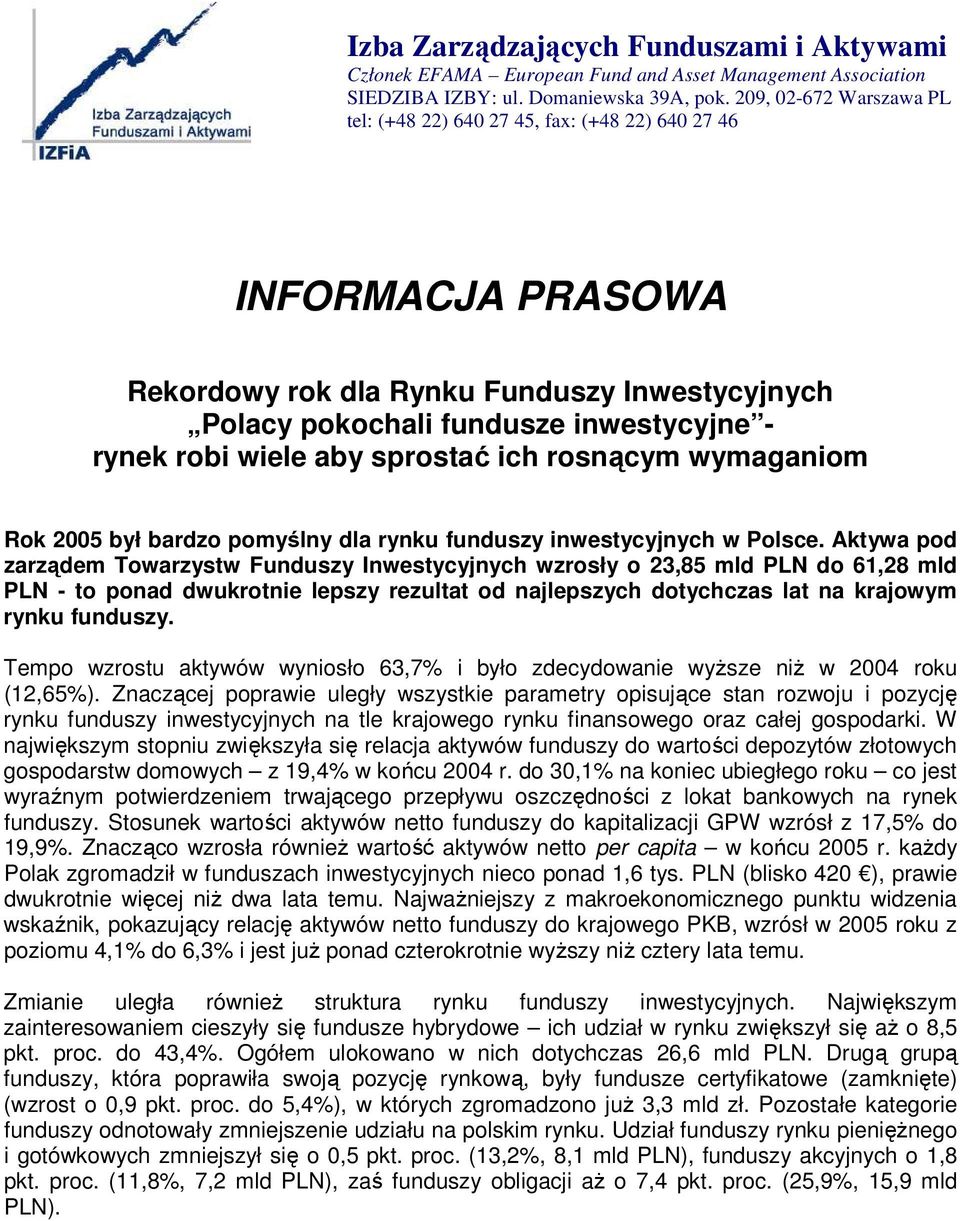 aby sprostać ich rosnącym wymaganiom Rok 2005 był bardzo pomyślny dla rynku funduszy inwestycyjnych w Polsce.