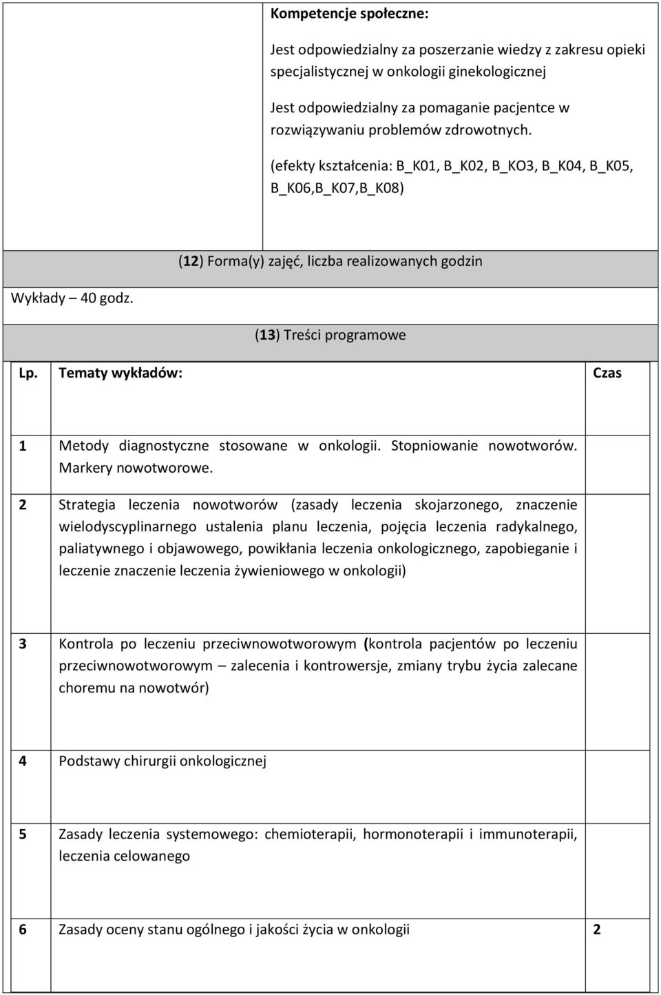 Tematy wykładów: Czas 1 Metody diagnostyczne stosowane w onkologii. Stopniowanie nowotworów. Markery nowotworowe.