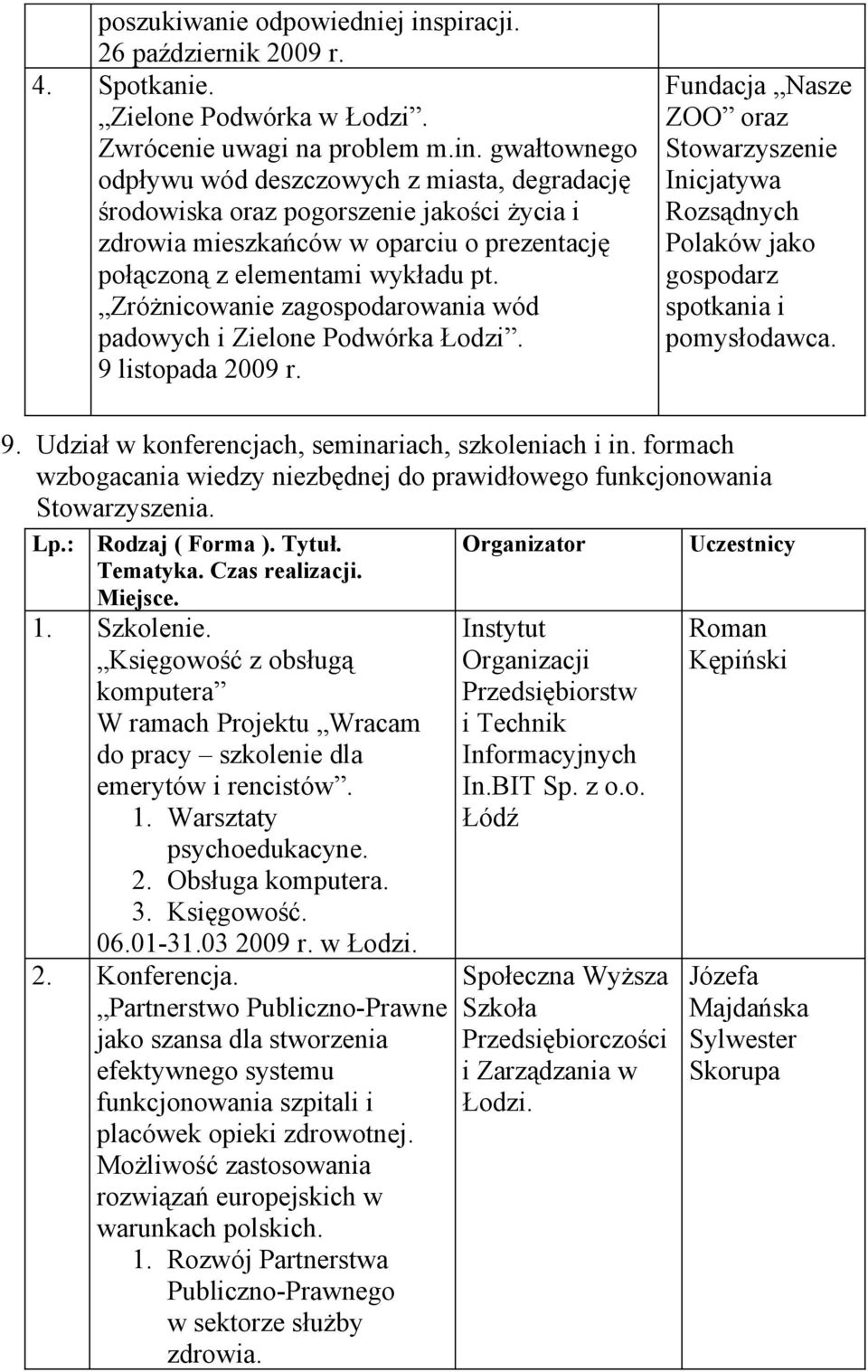 gwałtownego odpływu wód deszczowych z miasta, degradację środowiska oraz pogorszenie jakości życia i zdrowia mieszkańców w oparciu o prezentację połączoną z elementami wykładu pt.