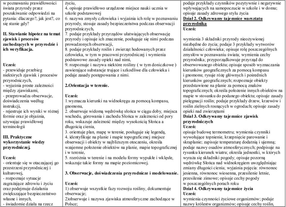 - przewiduje przebieg niektórych zjawisk i procesów przyrodniczych, - wyjaśnia proste zależności między zjawiskami, - przeprowadza obserwacje, doświadczenia według instrukcji, - rejestruje ich wyniki
