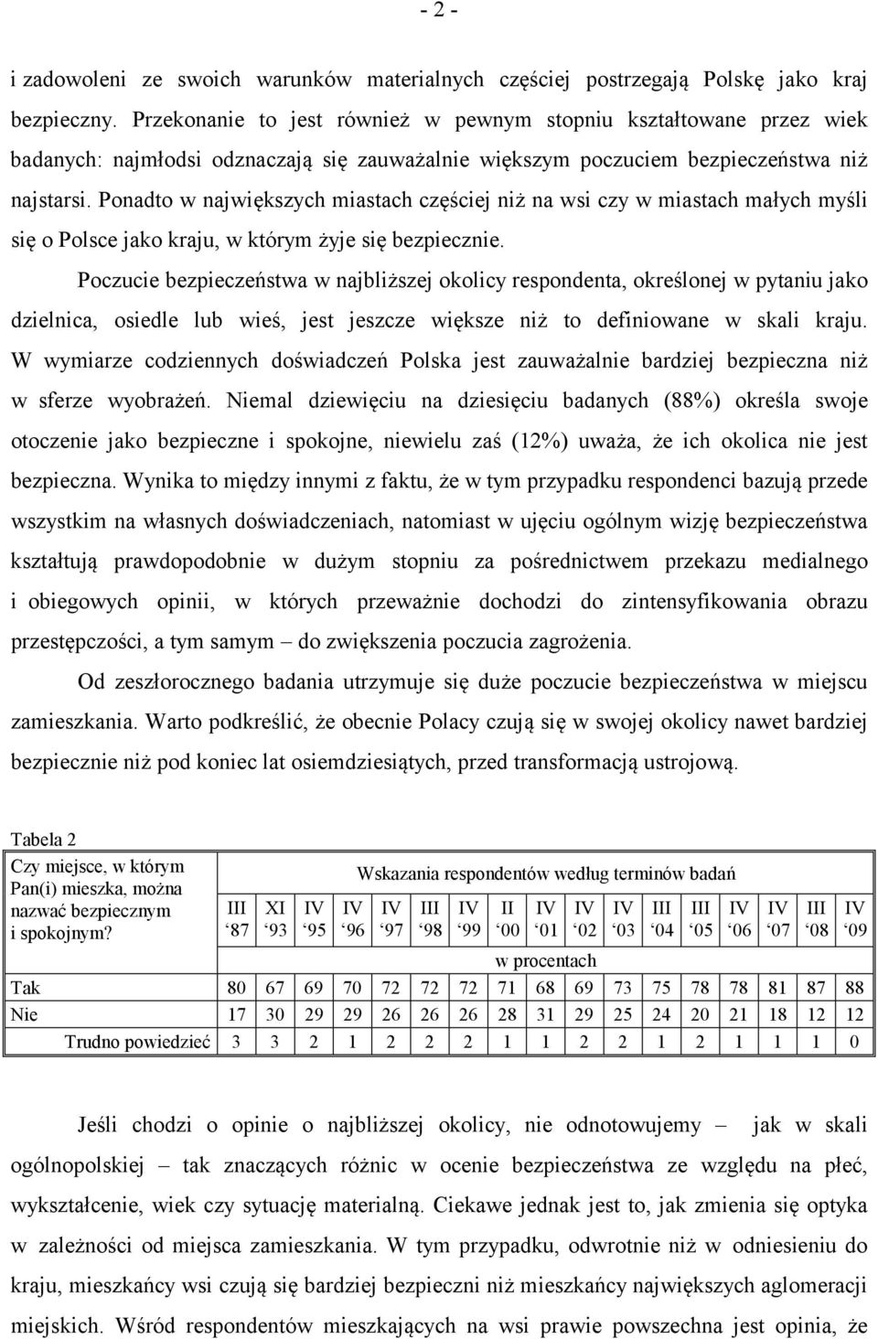 Ponadto w największych miastach częściej niż na wsi czy w miastach małych myśli się o Polsce jako kraju, w którym żyje się bezpiecznie.