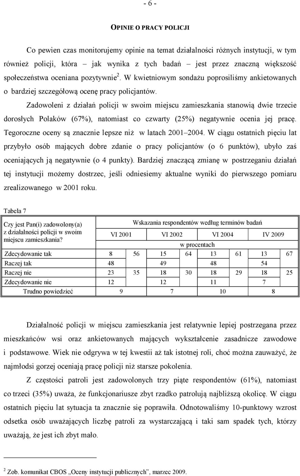 Zadowoleni z działań policji w swoim miejscu zamieszkania stanowią dwie trzecie dorosłych Polaków (67%), natomiast co czwarty (25%) negatywnie ocenia jej pracę.