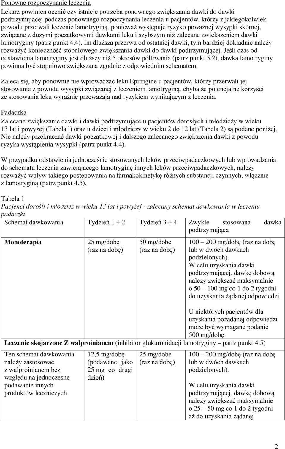 lamotryginy (patrz punkt 4.4). Im dłuższa przerwa od ostatniej dawki, tym bardziej dokładnie należy rozważyć konieczność stopniowego zwiększania dawki do dawki podtrzymującej.