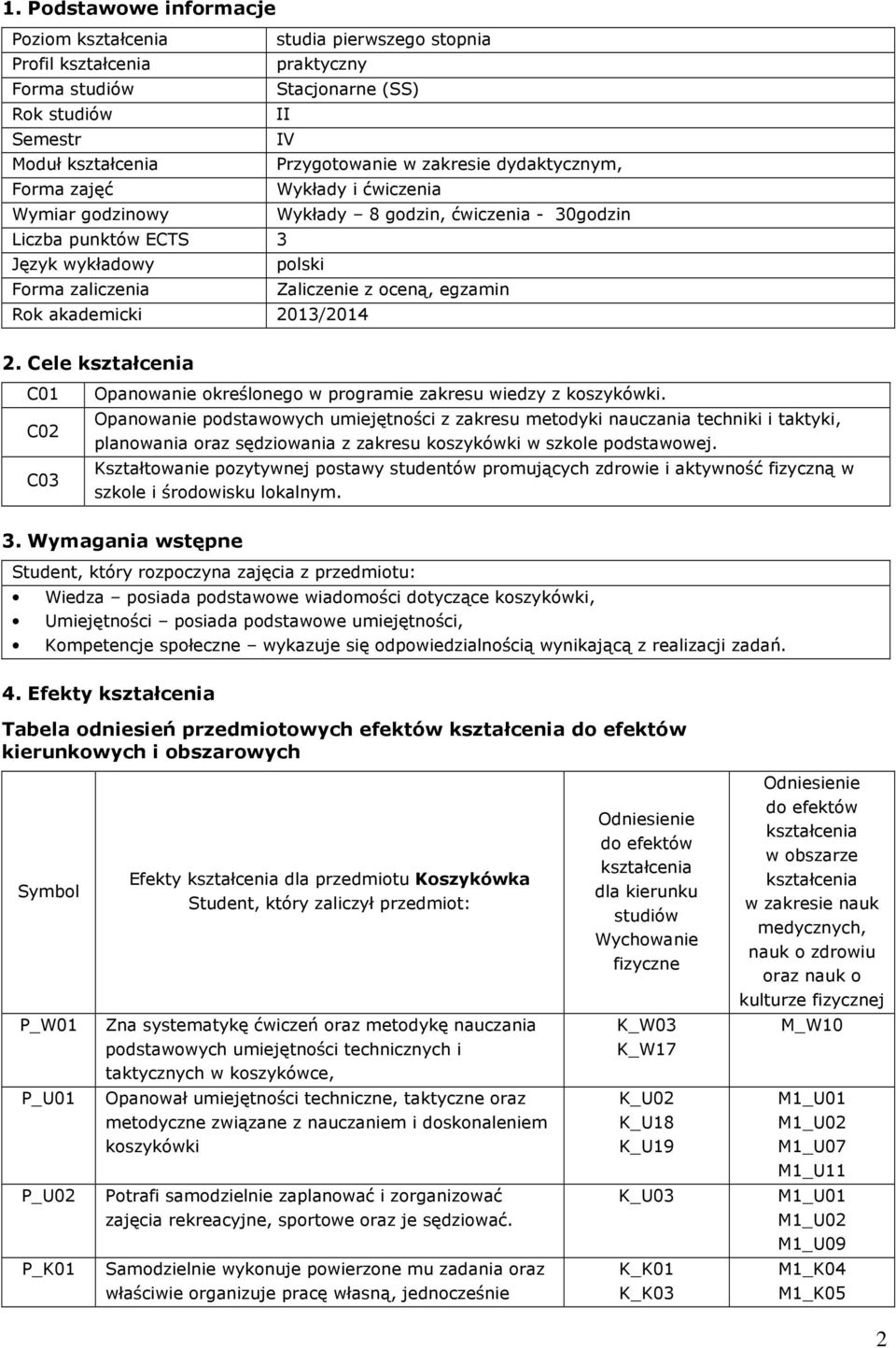 Cele C01 C0 C03 Opanowanie określonego w programie zakresu wiedzy z Opanowanie z zakresu metodyki nauczania techniki i taktyki, planowania oraz sędziowania z zakresu koszykówki w szkole podstawowej.