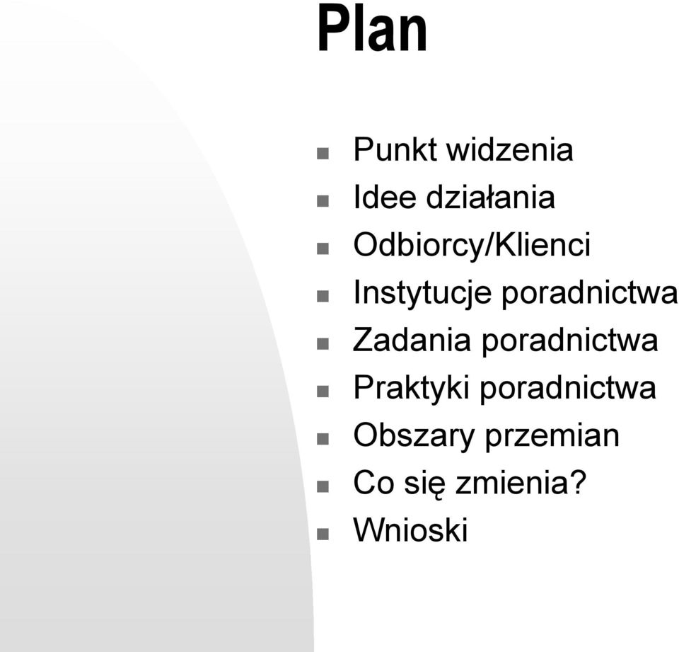 poradnictwa Zadania poradnictwa