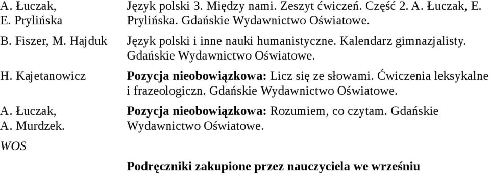 Ćwiczenia leksykalne i frazeologiczn. Gdańskie Wydawnictwo Oświatowe. A. Łuczak, A. Murdzek.