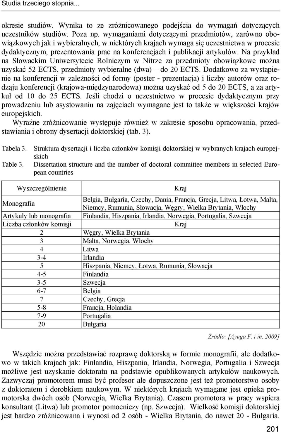 artykułów. Na przykład na Słowackim Uniwersytecie Rolniczym w Nitrze za przedmioty obowiązkowe można uzyskać 52 ECTS, przedmioty wybieralne (dwa) do 20 ECTS.