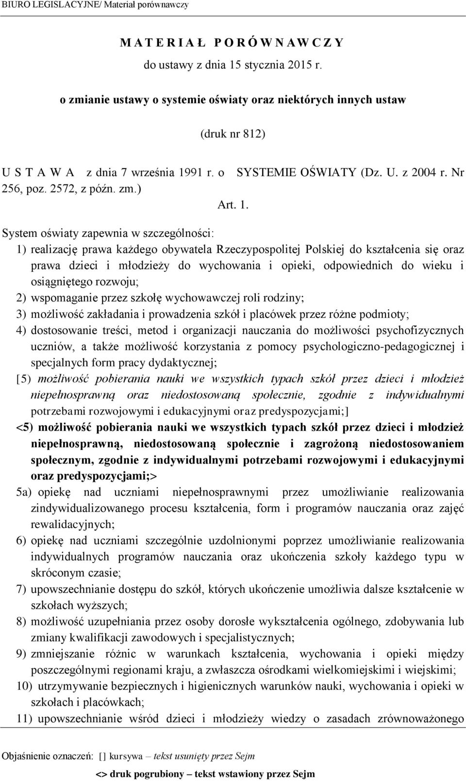 91 r. o SYSTEMIE OŚWIATY (Dz. U. z 2004 r. Nr 256, poz. 2572, z późn. zm.) Art. 1.