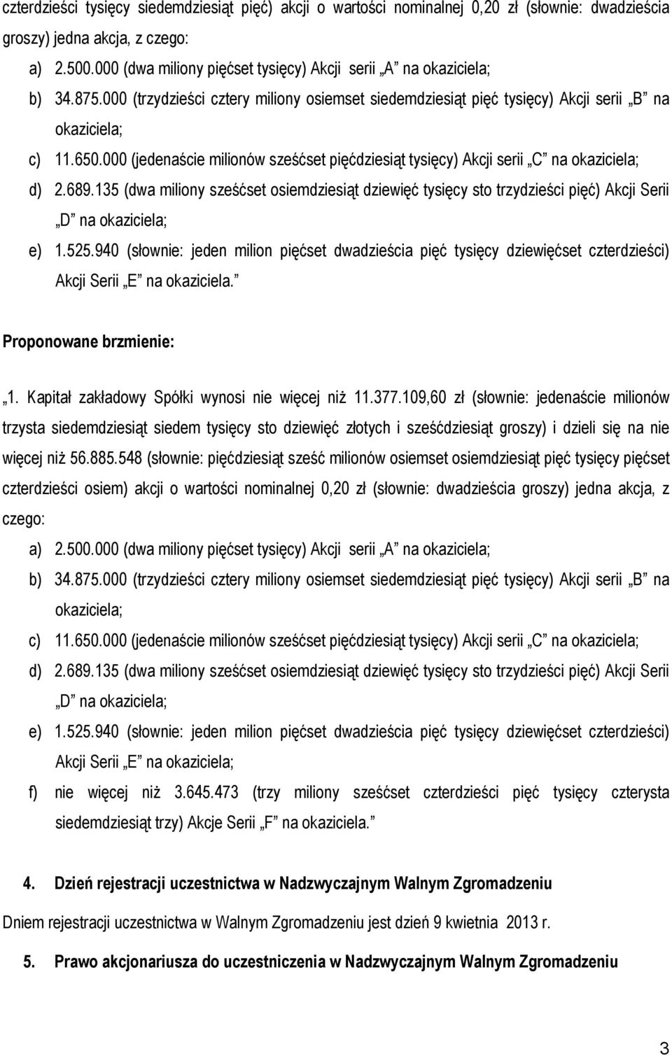 000 (jedenaście milionów sześćset pięćdziesiąt tysięcy) Akcji serii C na okaziciela; d) 2.689.