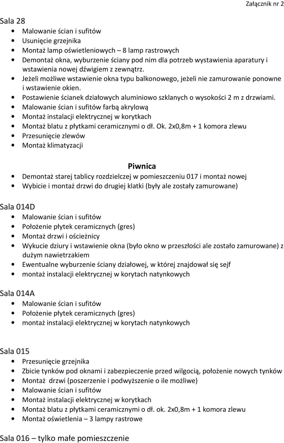 farbą akrylową Montaż instalacji elektrycznej w korytkach Montaż blatu z płytkami ceramicznymi o dł. Ok.