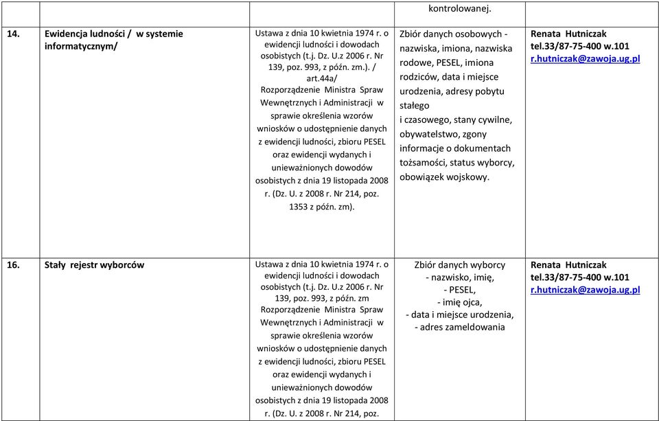 44a/ Rozporządzenie Ministra Spraw Wewnętrznych i Administracji w sprawie określenia wzorów wniosków o udostępnienie danych z ewidencji ludności, zbioru PESEL oraz ewidencji wydanych i unieważnionych