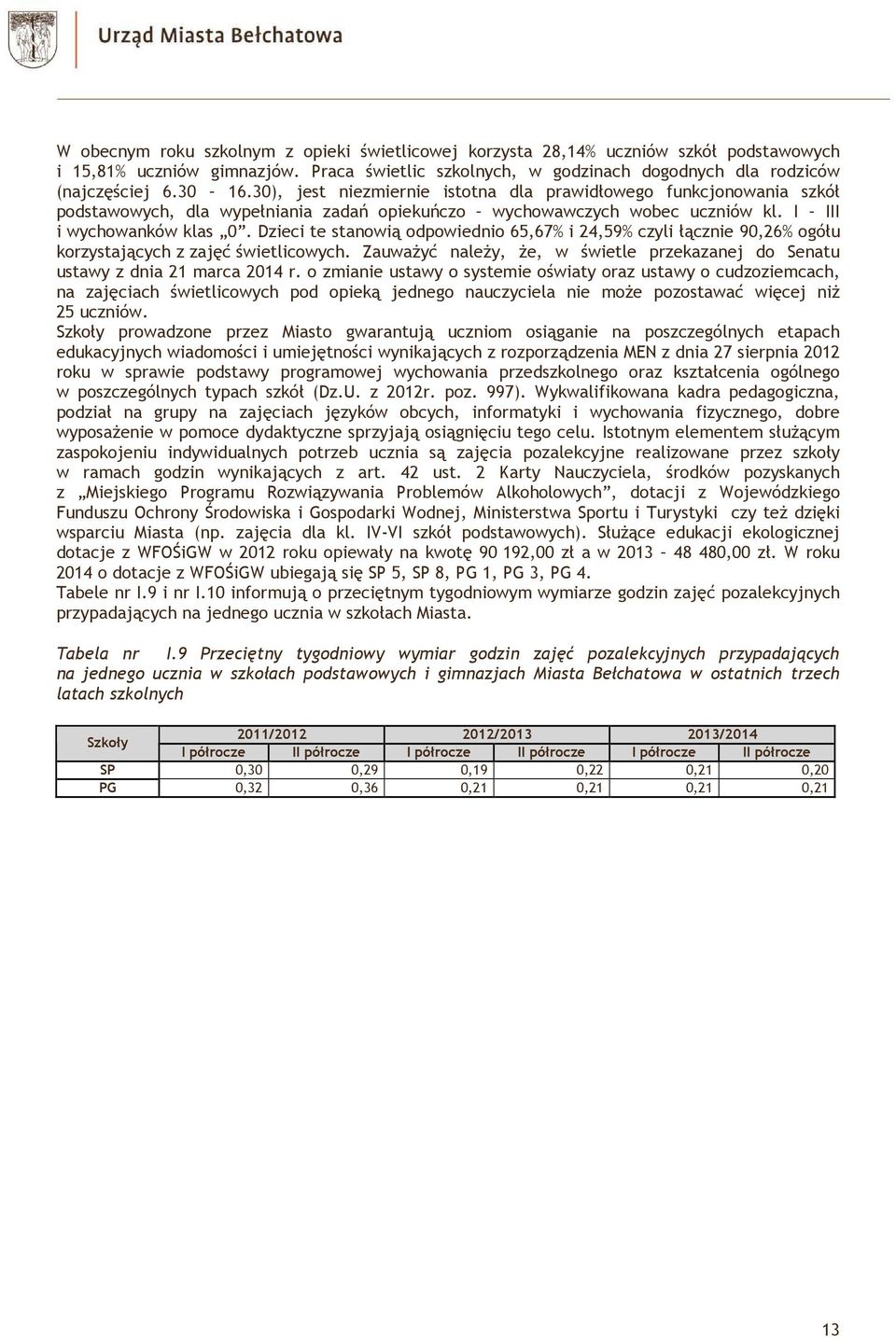 Dzieci te stanowią odpowiednio 65,67% i 24,59% czyli łącznie 90,26% ogółu korzystających z zajęć świetlicowych. Zauważyć należy, że, w świetle przekazanej do Senatu ustawy z dnia 21 marca 2014 r.