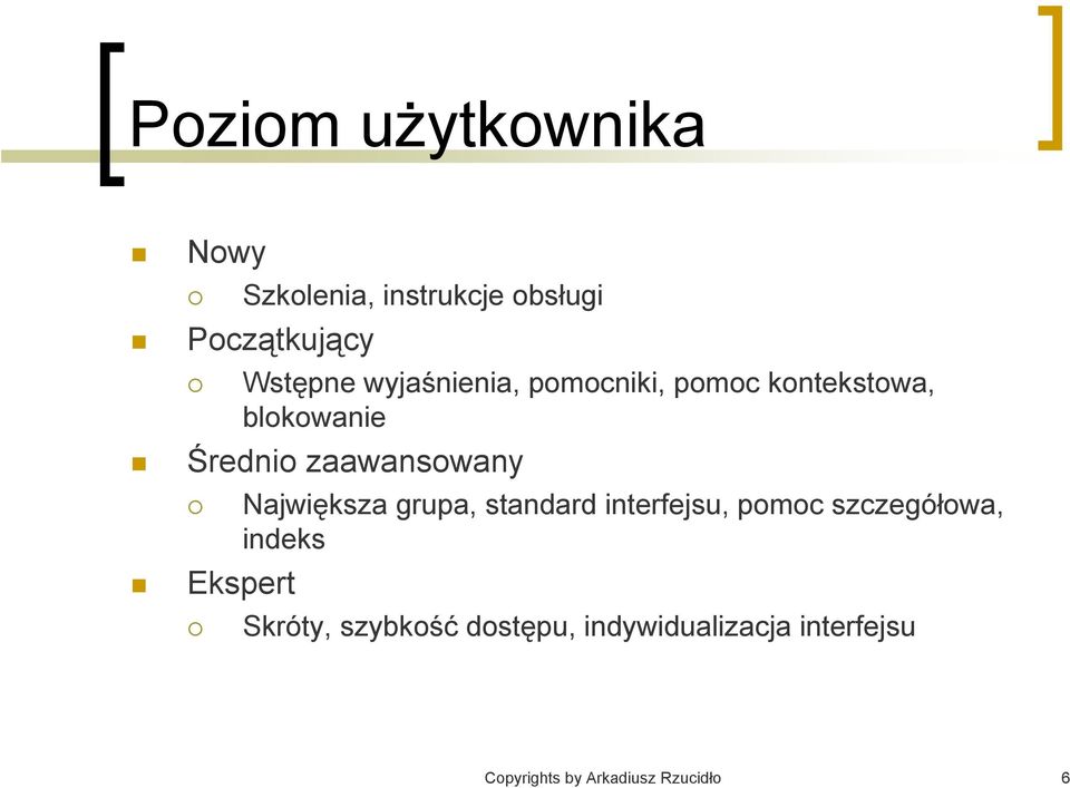 Największa grupa, standard interfejsu, pomoc szczegółowa, indeks Ekspert