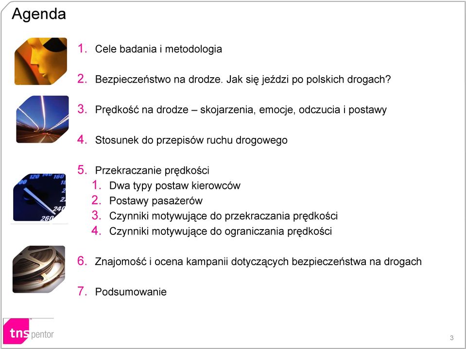 Przekraczanie prędkości 1. Dwa typy postaw kierowców 2. Postawy pasażerów 3.