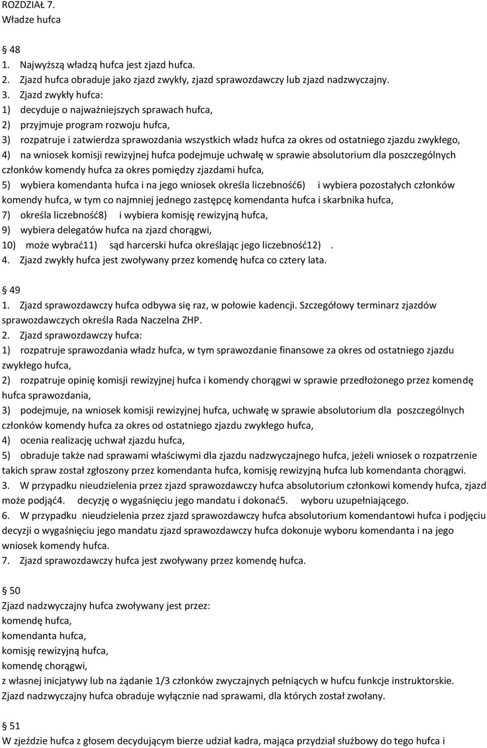 zwykłego, 4) na wniosek komisji rewizyjnej hufca podejmuje uchwałę w sprawie absolutorium dla poszczególnych członków komendy hufca za okres pomiędzy zjazdami hufca, 5) wybiera komendanta hufca i na