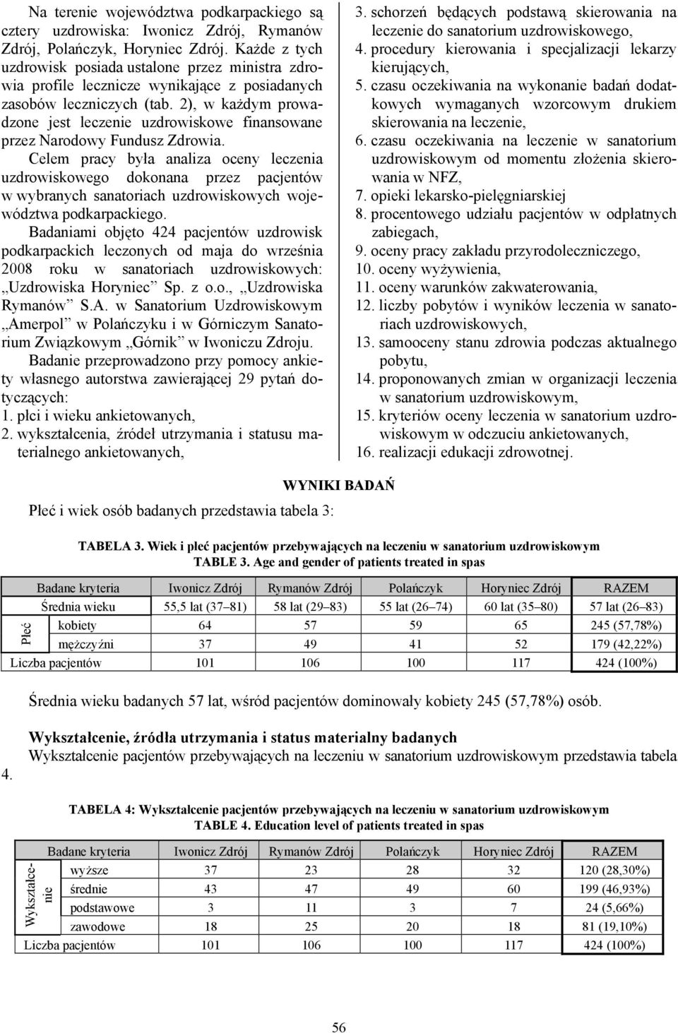 2), w każdym prowadzone jest leczenie uzdrowiskowe finansowane przez Narodowy Fundusz Zdrowia.