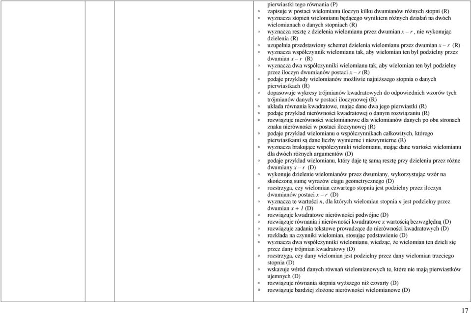 wielomianu tak, aby wielomian ten był podzielny przez dwumian x r (R) wyznacza dwa współczynniki wielomianu tak, aby wielomian ten był podzielny przez iloczyn dwumianów postaci x r (R) podaje