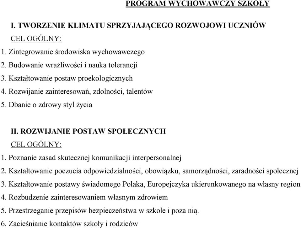 Poznanie zasad skutecznej komunikacji interpersonalnej 2. Kształtowanie poczucia odpowiedzialności, obowiązku, samorządności, zaradności społecznej 3.