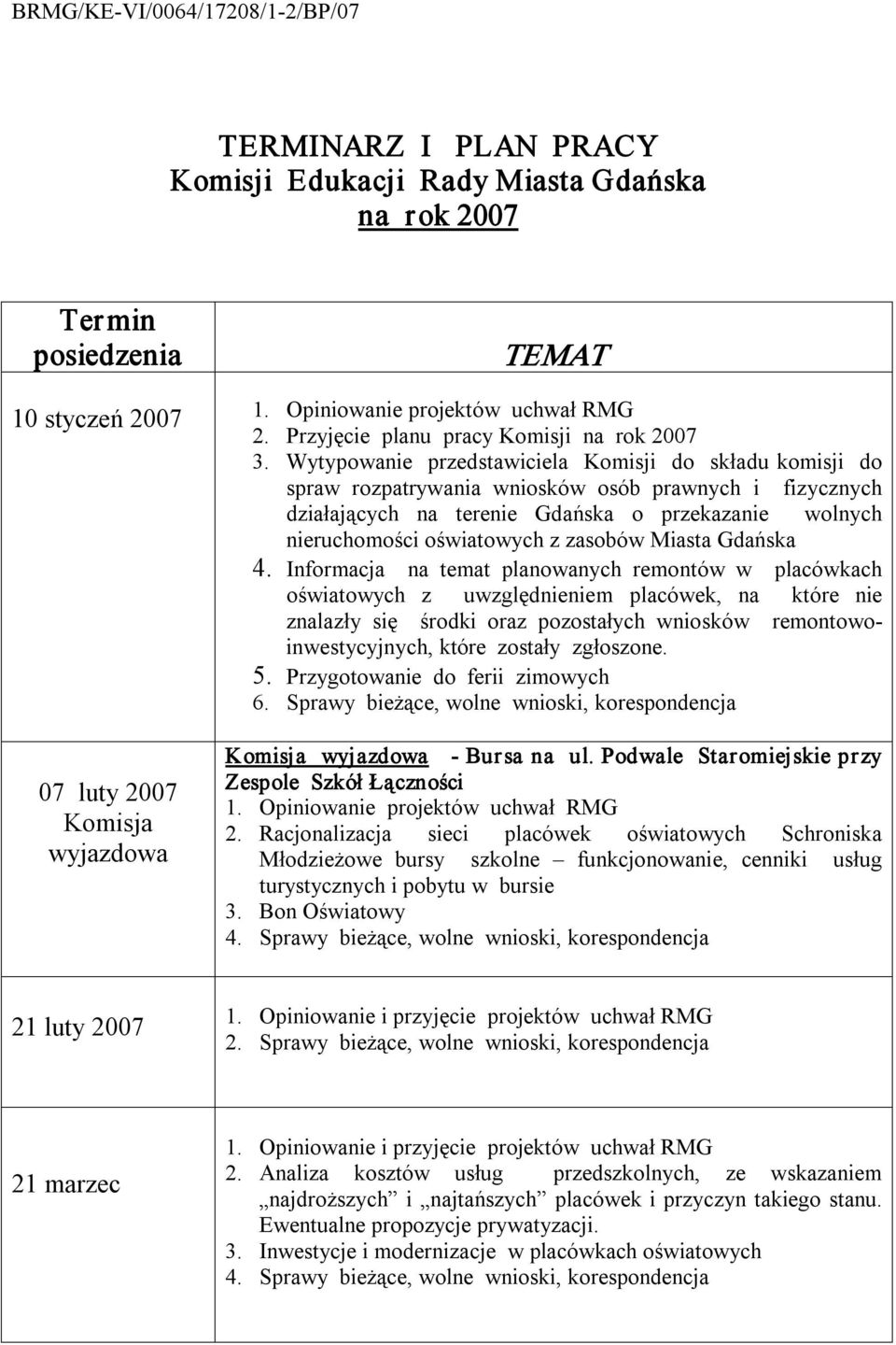 Wytypowanie przedstawiciela Komisji do składu komisji do spraw rozpatrywania wniosków osób prawnych i fizycznych działających na terenie Gdańska o przekazanie wolnych nieruchomości oświatowych z