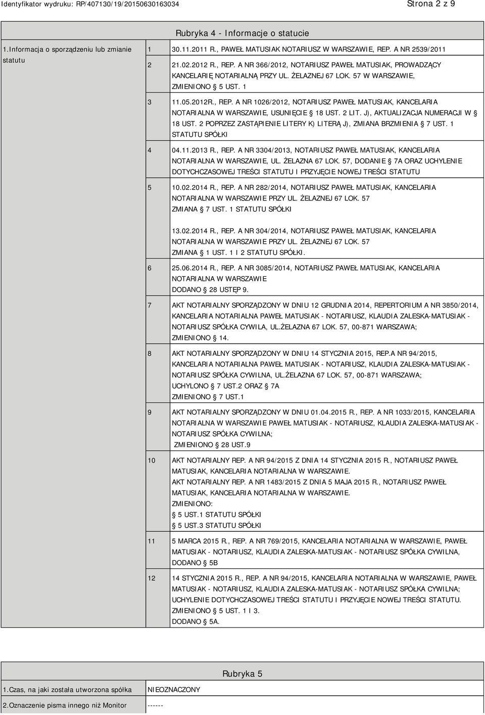 2 LIT. J), AKTUALIZACJA NUMERACJI W 18 UST. 2 POPRZEZ ZASTĄPIE LITERY K) LITERĄ J), ZMIANA BRZMIENIA 7 UST. 1 STATUTU SPÓŁKI 4 04.11.2013 R., REP.