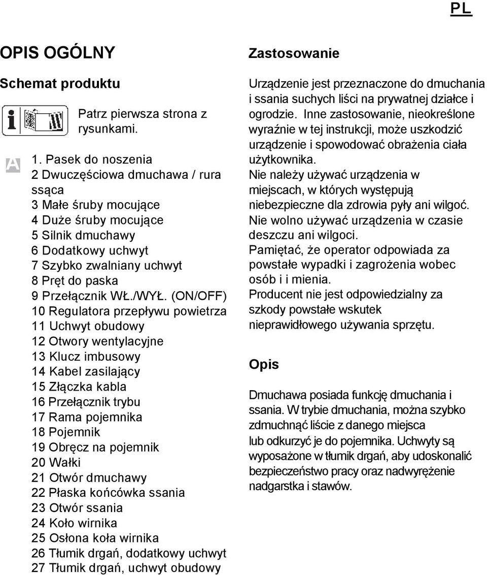 (ON/OFF) 10 Regulatora przepływu powietrza 11 Uchwyt obudowy 12 Otwory wentylacyjne 13 Klucz imbusowy 14 Kabel zasilający 15 Złączka kabla 16 Przełącznik trybu 17 Rama pojemnika 18 Pojemnik 19 Obręcz