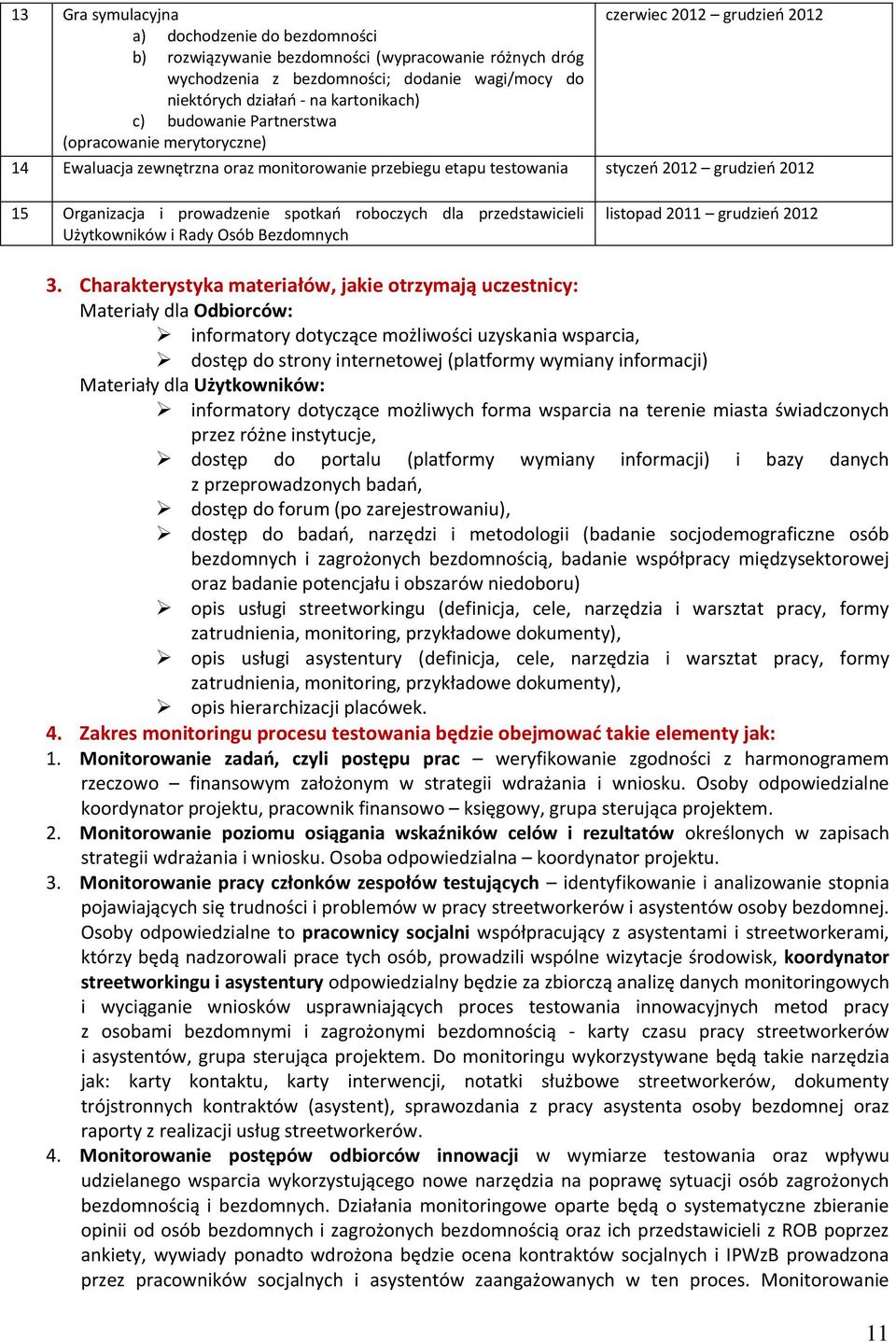 spotkao roboczych dla przedstawicieli Użytkowników i Rady Osób Bezdomnych listopad 2011 grudzieo 2012 3.