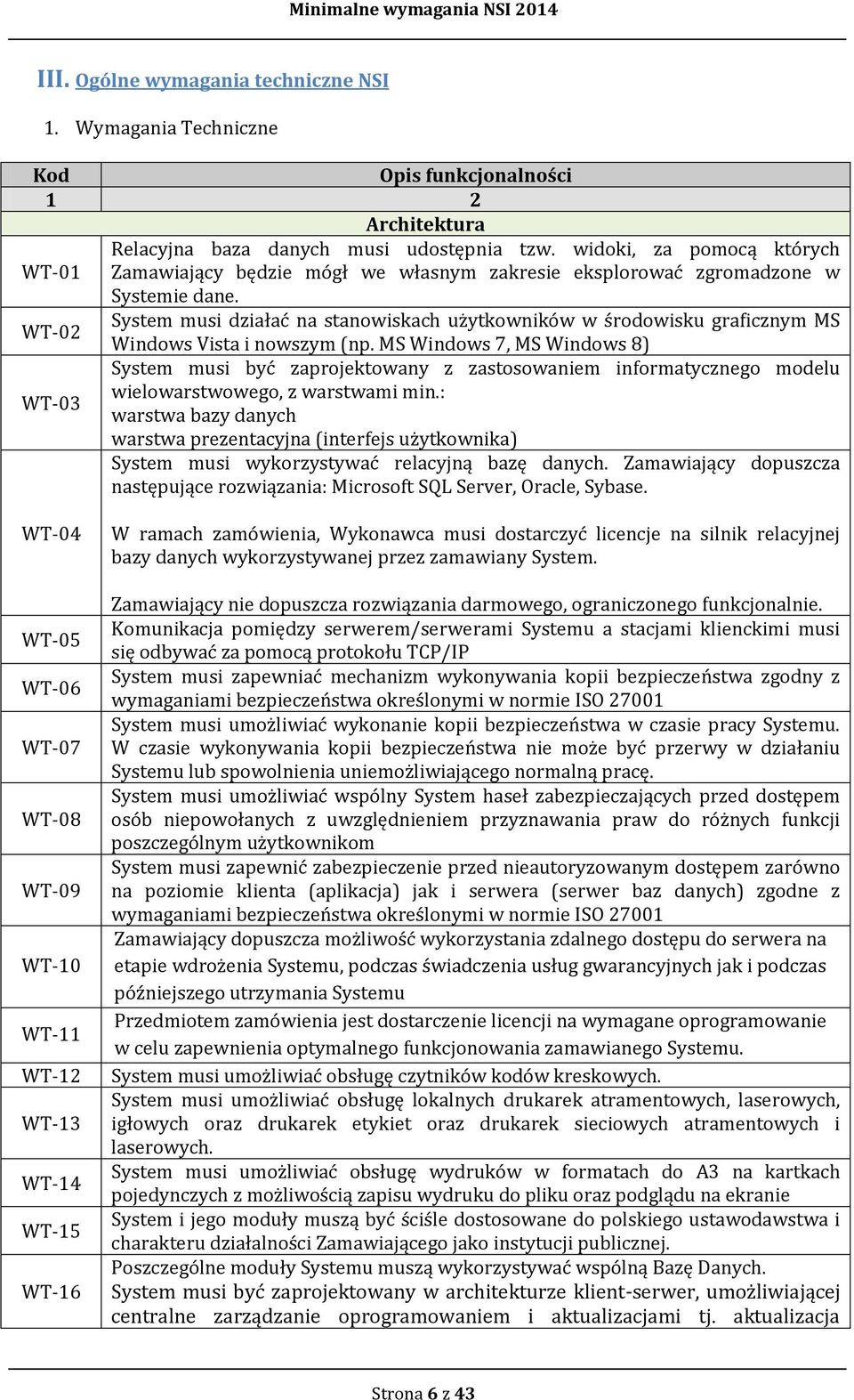 System musi działać na stanowiskach użytkowników w środowisku graficznym MS WT-02 Windows Vista i nowszym (np.