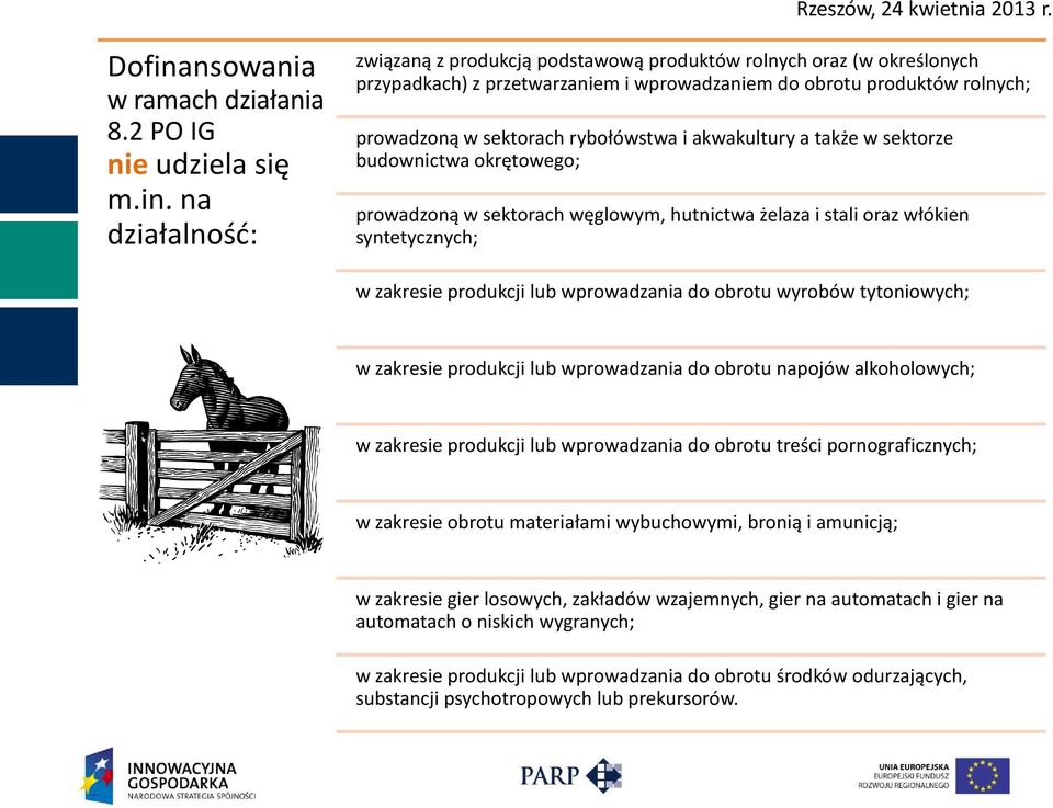 na działalność: związaną z produkcją podstawową produktów rolnych oraz (w określonych przypadkach) z przetwarzaniem i wprowadzaniem do obrotu produktów rolnych; prowadzoną w sektorach rybołówstwa i