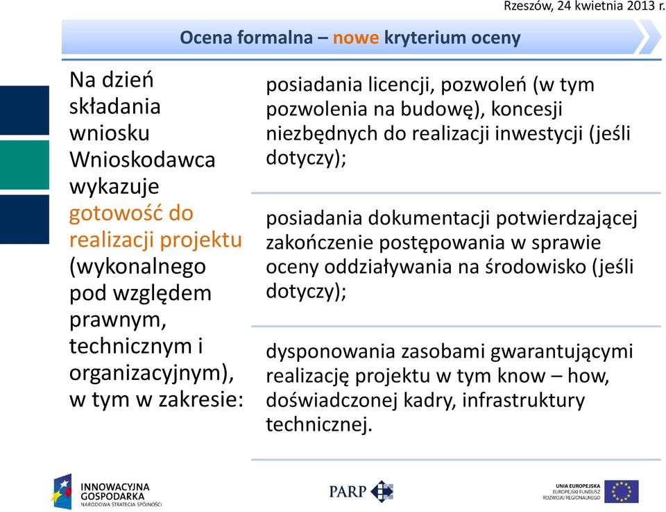 realizacji inwestycji (jeśli dotyczy); posiadania dokumentacji potwierdzającej zakończenie postępowania w sprawie oceny oddziaływania na