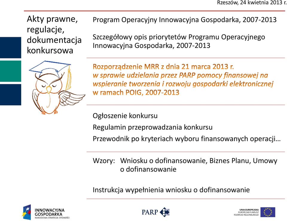 konkursu Regulamin przeprowadzania konkursu Przewodnik po kryteriach wyboru finansowanych operacji