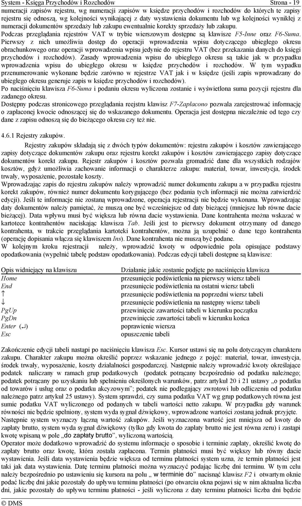 Podczas przeglądania rejestrów VAT w trybie wierszowym dostępne są klawisze F5-Inne oraz F6-Suma.