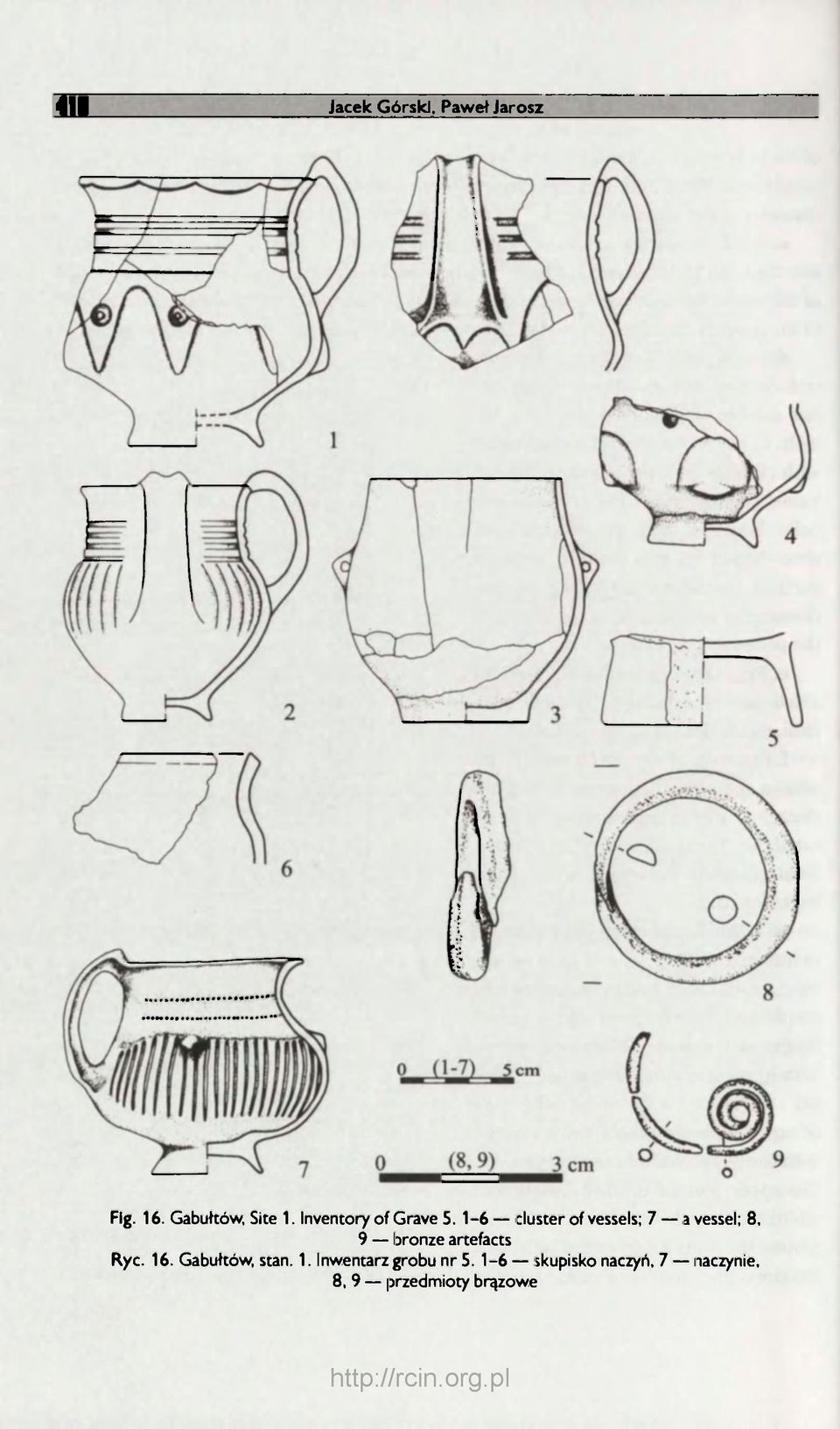 1-6 cluster of vessels; 7 a vessel; 8, 9 bronze artefacts