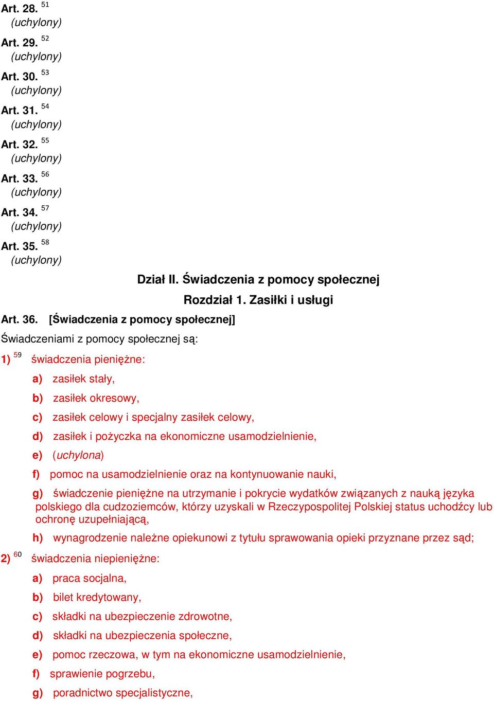 Świadczenia z pomocy społecznej c) zasiłek celowy i specjalny zasiłek celowy, Rozdział 1.