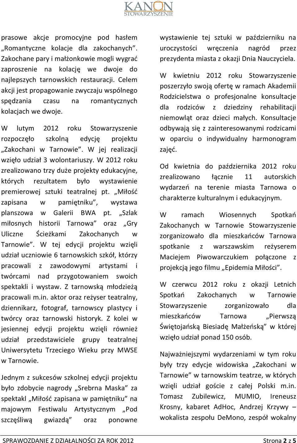 W jej realizacji wzięło udział 3 wolontariuszy. W 2012 roku zrealizowano trzy duże projekty edukacyjne, których rezultatem było wystawienie premierowej sztuki teatralnej pt.