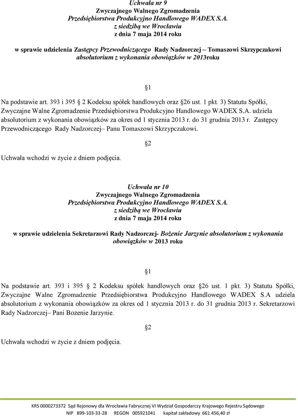 do 31 grudnia 2013 r. Zastępcy Przewodniczącego Rady Nadzorczej Panu Tomaszowi Skrzypczakowi.