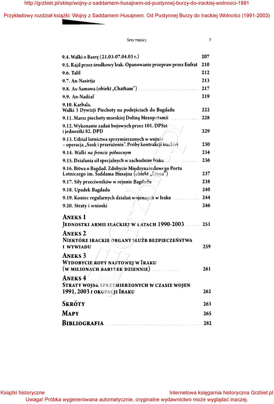 DPSzt i jednostki 82. DPD 229 9.13. Udział lotnictwa sprzymierzonych w wojnie - operacja "Szok i przerażenie': Próby kontrakcji irackiej 230 9.14. Walki na froncie pólnocnym 234 9.15.