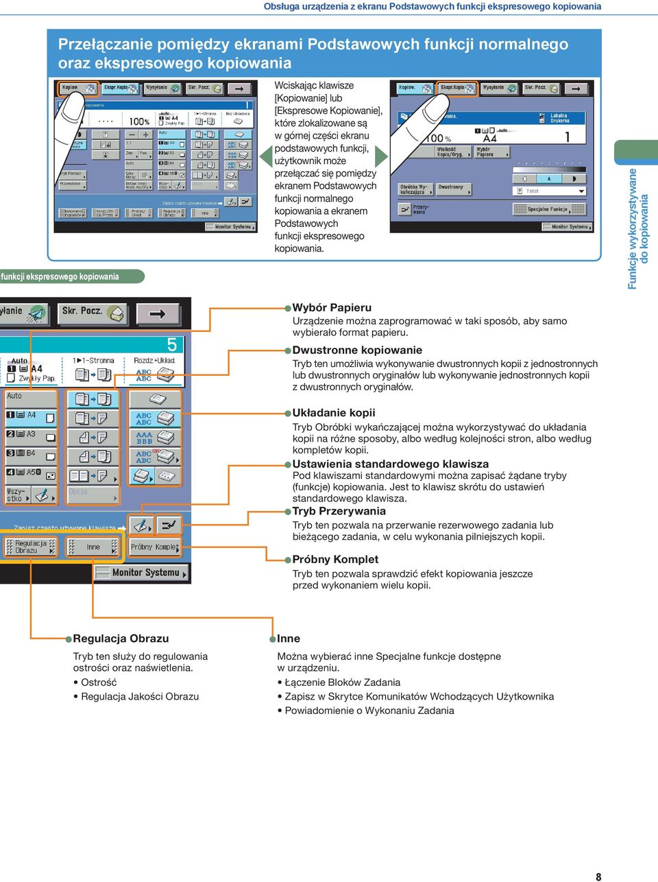normalnego kopiowania a ekranem Podstawowych funkcji ekspresowego kopiowania.