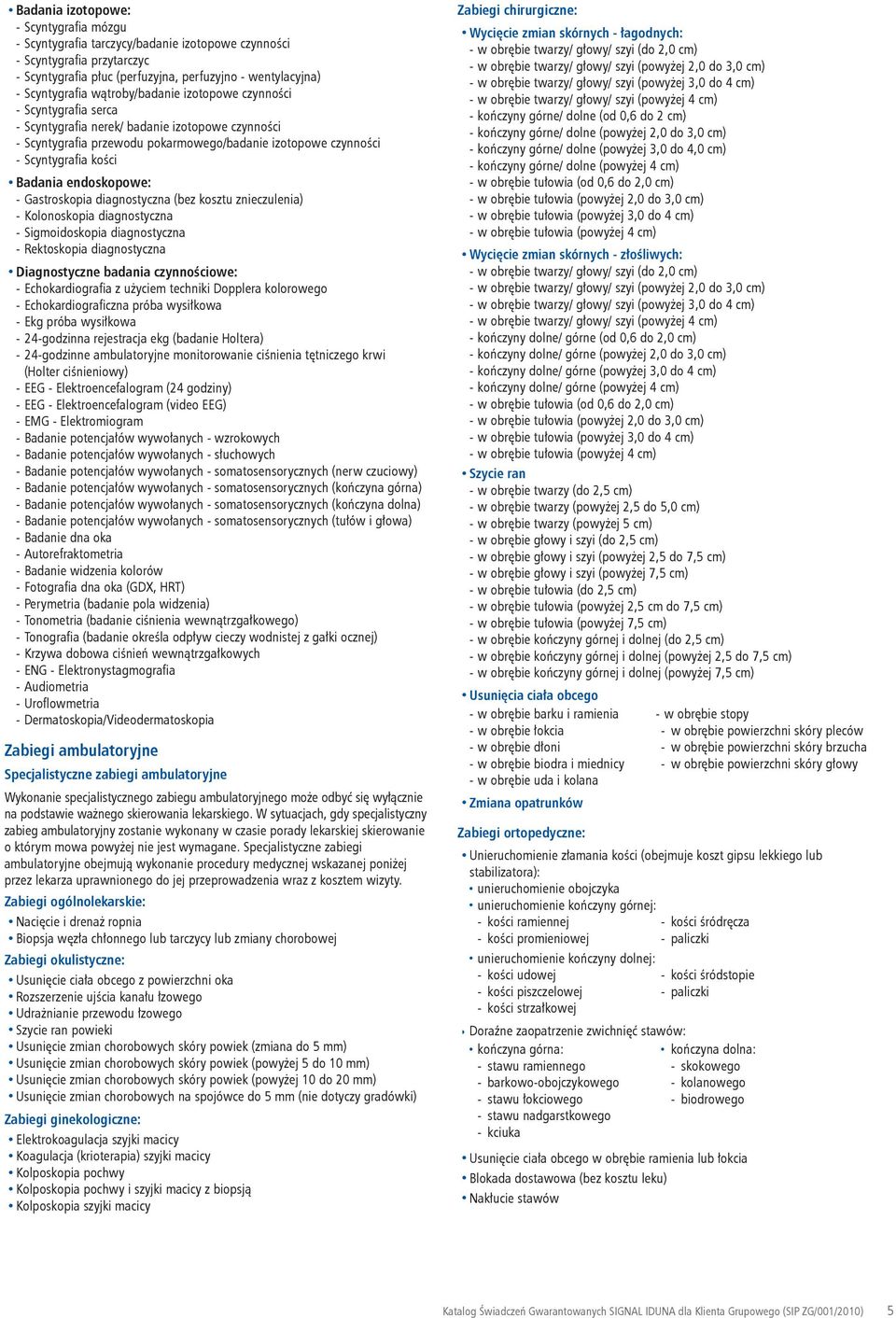 endoskopowe: - Gastroskopia diagnostyczna (bez kosztu znieczuenia) - Koonoskopia diagnostyczna - Sigmoidoskopia diagnostyczna - Rektoskopia diagnostyczna Diagnostyczne badania czynnościowe: -