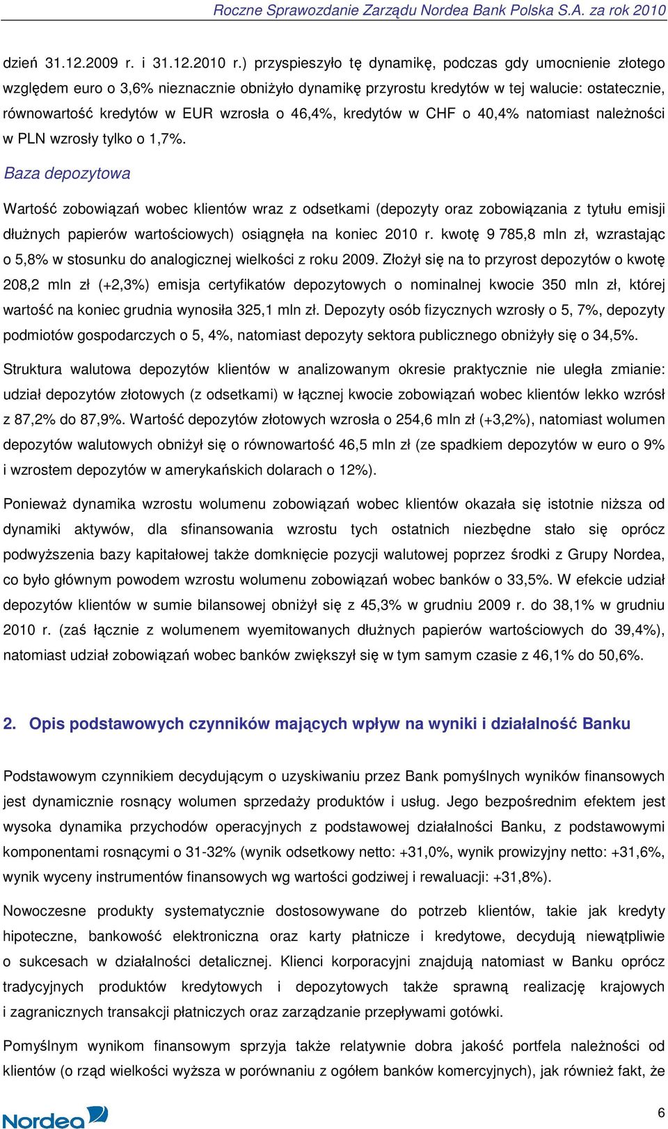 46,4%, kredytów w CHF o 40,4% natomiast naleŝności w PLN wzrosły tylko o 1,7%.