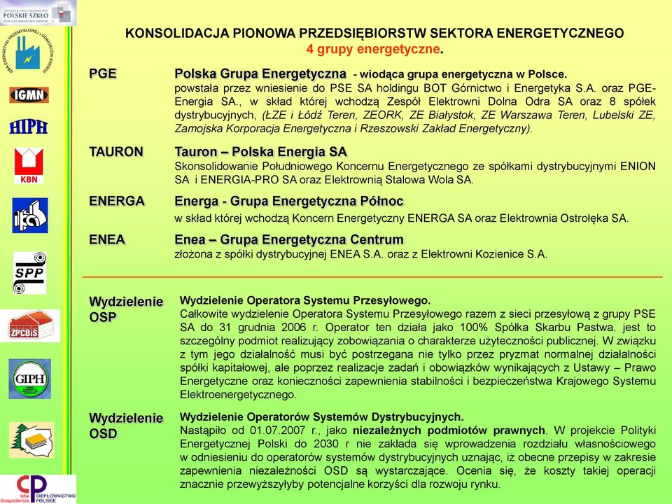 , w skład której wchodzą Zespół Elektrowni Dolna Odra SA oraz 8 spółek dystrybucyjnych, (ŁZE i Łódź Teren, ZEORK, ZE Białystok, ZE Warszawa Teren, Lubelski ZE, Zamojska Korporacja Energetyczna i