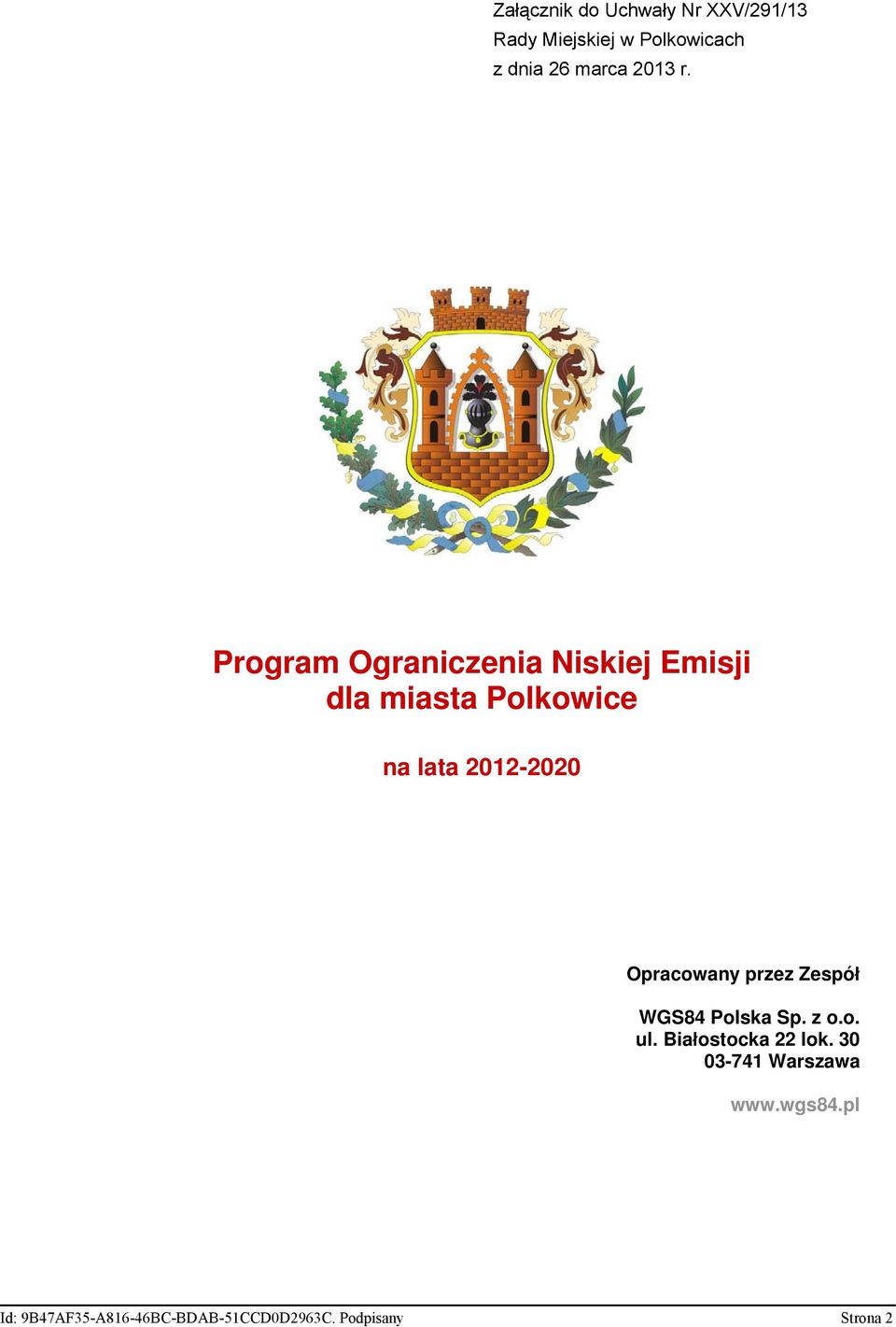 Program Ograniczenia Niskiej Emisji dla miasta Polkowice na lata 2012-2020