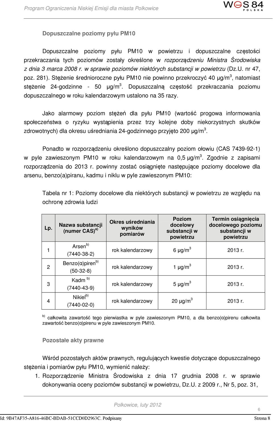 Dopuszczalną częstość przekraczania poziomu dopuszczalnego w roku kalendarzowym ustalono na 35 razy.