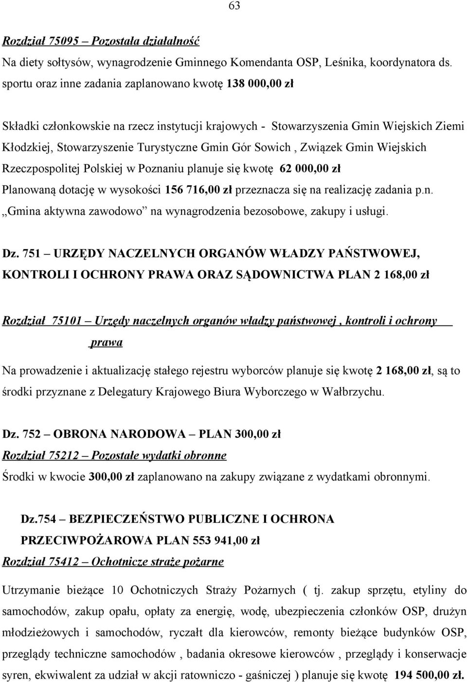 Sowich, Związek Gmin Wiejskich Rzeczpospolitej Polskiej w Poznaniu planuje się kwotę 62 000,00 zł Planowaną dotację w wysokości 156 716,00 zł przeznacza się na realizację zadania p.n. Gmina aktywna zawodowo na wynagrodzenia bezosobowe, zakupy i usługi.