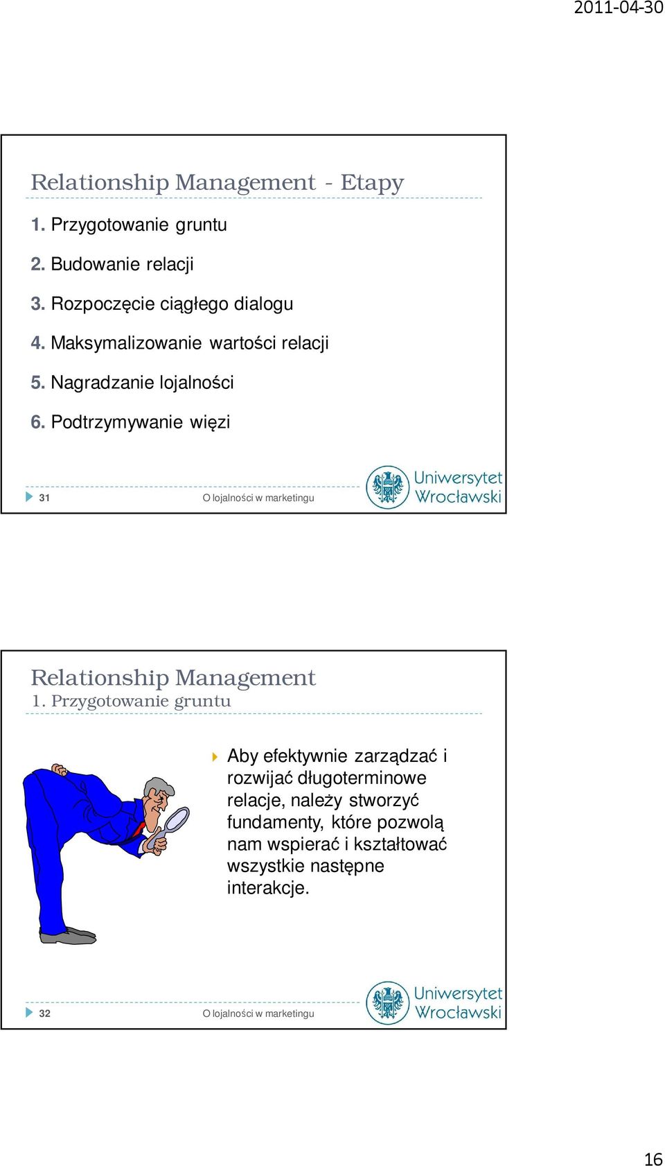 Podtrzymywanie więzi 31 O lojalności w marketingu Relationship Management 1.