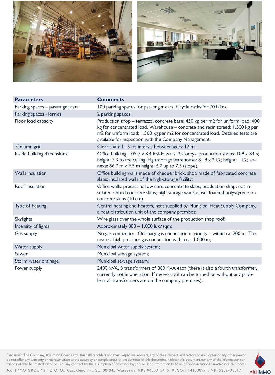 Detailed tests are available for inspection with the Company Management. Column grid Clear span: 11.5 m; interval between axes: 12 m. Inside building dimensions Offi ce building: 105.7 x 8.