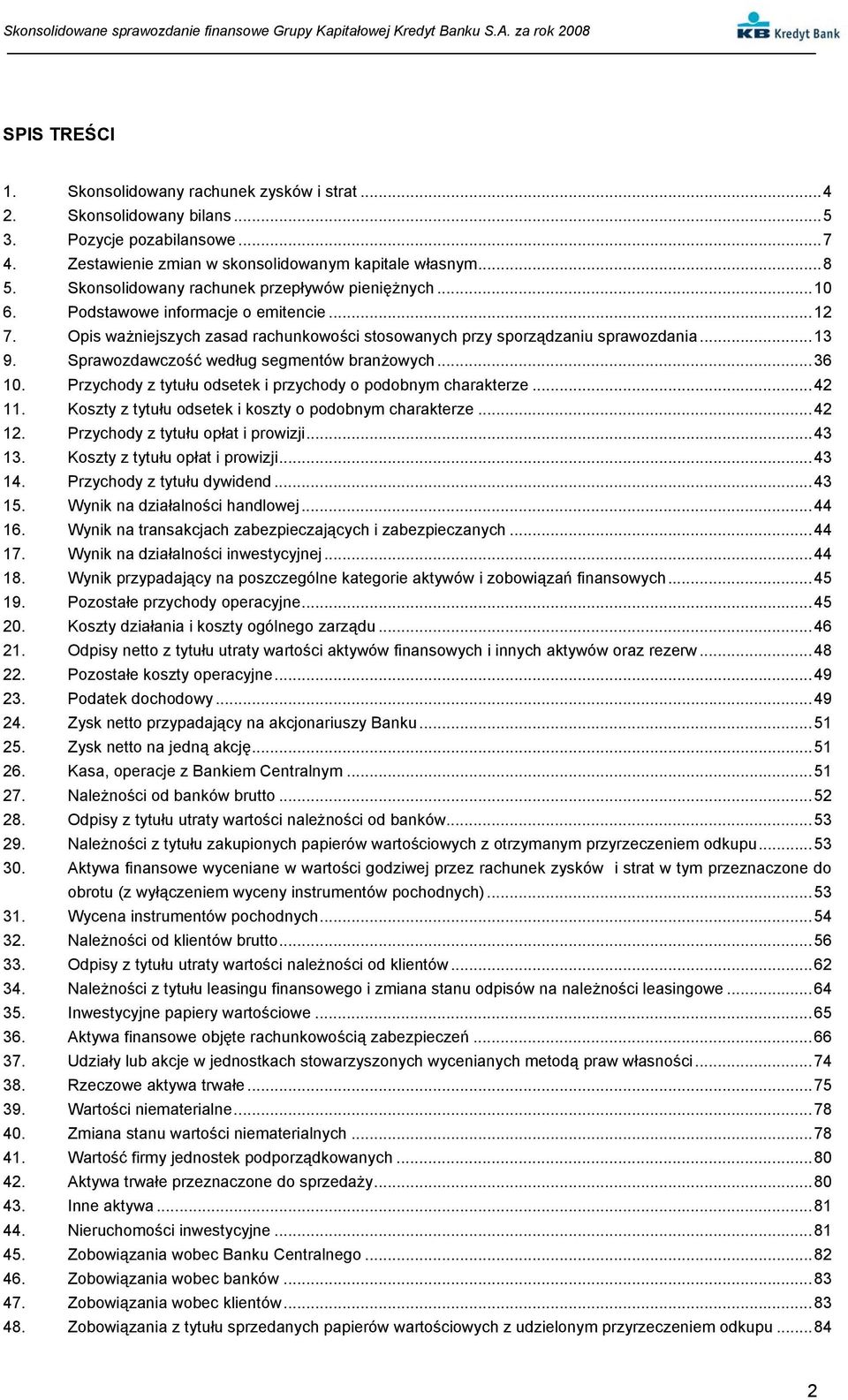 Sprawozdawczość według segmentów branżowych...36 10. Przychody z tytułu odsetek i przychody o podobnym charakterze...42 11. Koszty z tytułu odsetek i koszty o podobnym charakterze...42 12.