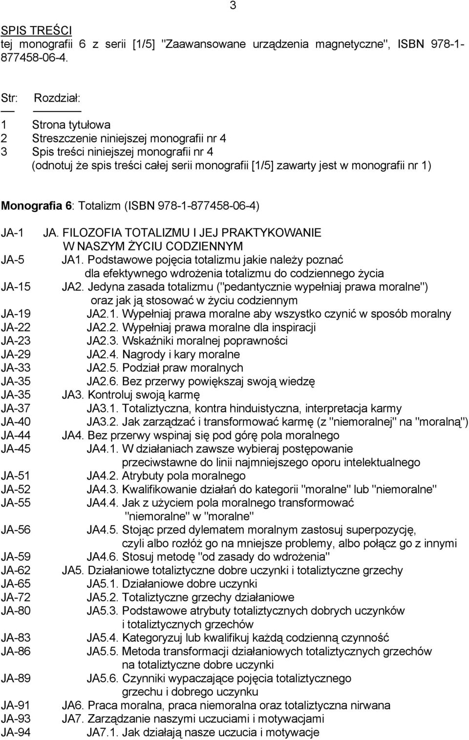 1) Monografia 6: Totalizm (ISBN 978-1-877458-06-4) JA-1 JA-5 JA-15 JA-19 JA-22 JA-23 JA-29 JA-33 JA-35 JA-35 JA-37 JA-40 JA-44 JA-45 JA-51 JA-52 JA-55 JA-56 JA-59 JA-62 JA-65 JA-72 JA-80 JA-83 JA-86