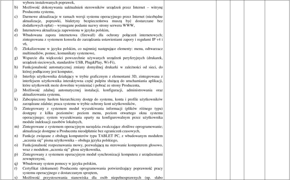 języku polskim, e) Wbudowana zapora internetowa (firewall) dla ochrony połączeń internetowych; zintegrowana z systemem konsola do zarządzania ustawieniami zapory i regułami IP v4 i v6, f)